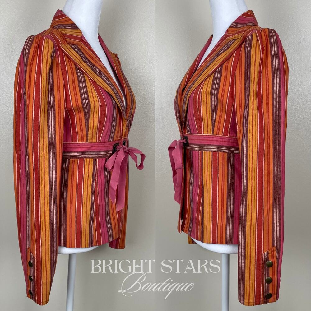 Rare Stripe Blazer Jacket ASO Paige Matthews Charmed Tie Front Vintage Y2K - Picture 6 of 13